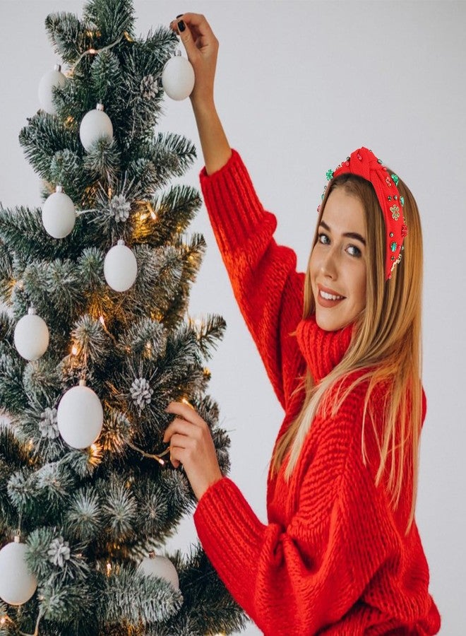 CAVETEE Red Christmas Headband for Women, Wide Top Knot Rhinestone Holiday Headband Christmas Hair Accessories for Women and Girls Festive Gifts - Image 5